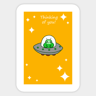 "Thinking of You" Alien UFO Sloth Sticker